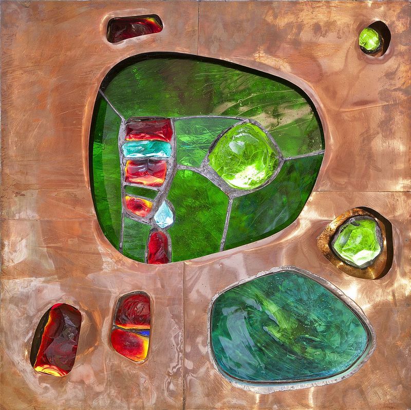 Green Gem in Stained Glass Panel Constructions